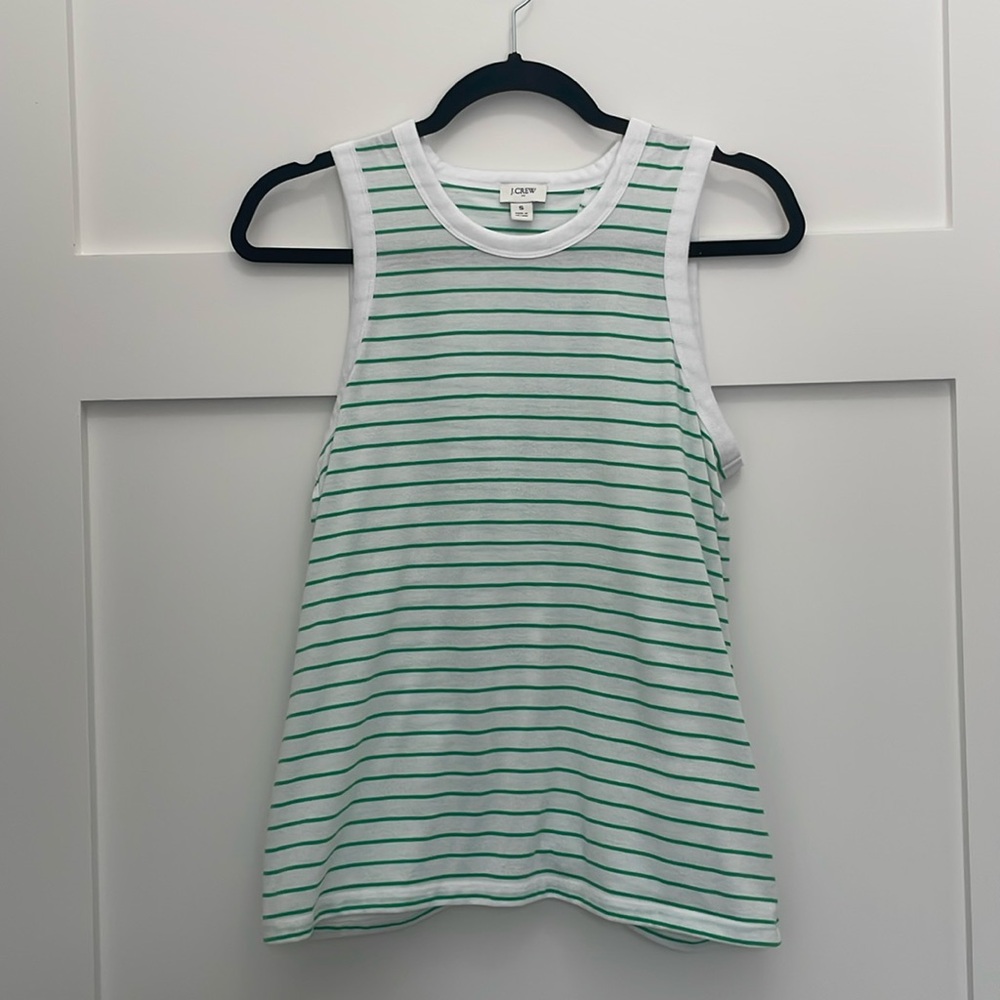 J Crew Sleeveless Green and White Top